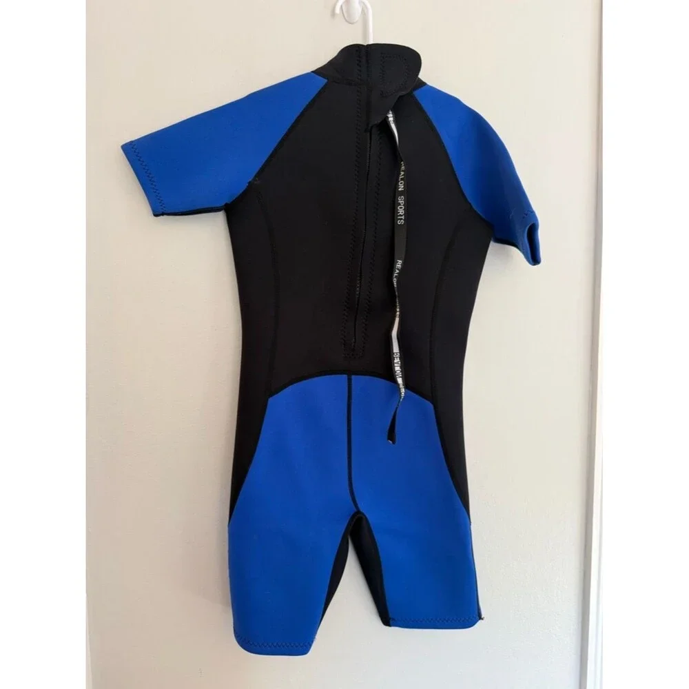 Realon Kids Wetsuit XL Blue Black Shorty Neoprene Surf Swim Back Zip